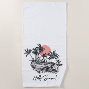 Palm Trees Hello Summer  Beach Towel