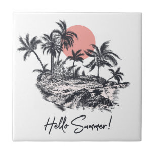 Palm Trees Hello Summer Tile