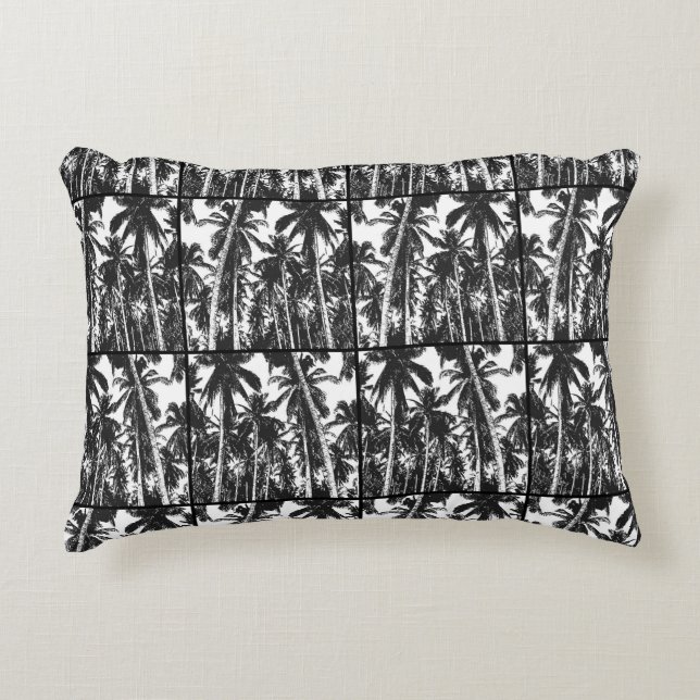 Palm Trees in a Black and White Silhouette Effect Accent Pillow (Front)