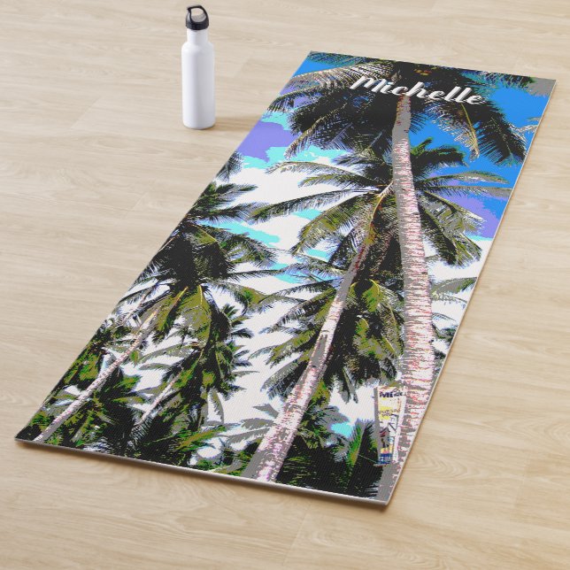 Palm Trees in a Colourful Posterised Design Yoga Mat (In Situ)