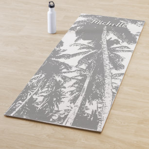 Palm Trees in a Grey Posterised Design Yoga Mat