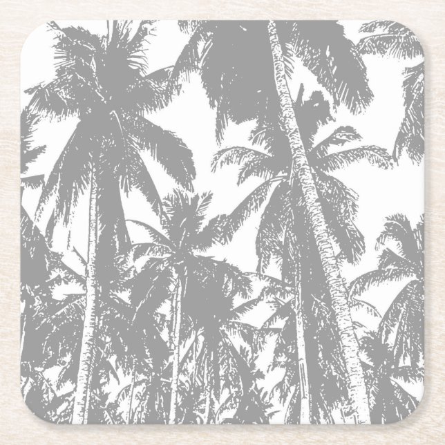 Palm Trees in a Posterized Design Square Paper Coaster (Front)