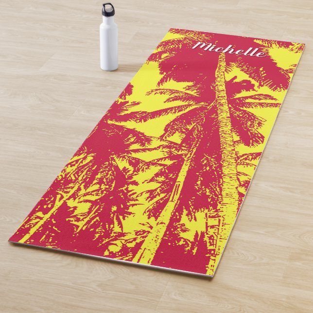 Palm Trees in a Red and Yellow Posterized Design Yoga Mat (In Situ)