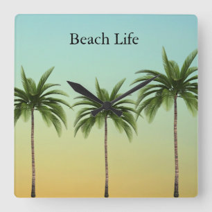 Palm Trees in a Row, beach life      Square Wall Clock