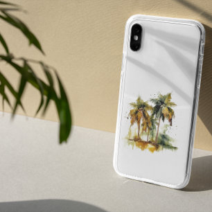 Palm trees in green and yellow watercolor tropics iPhone 11 pro max case