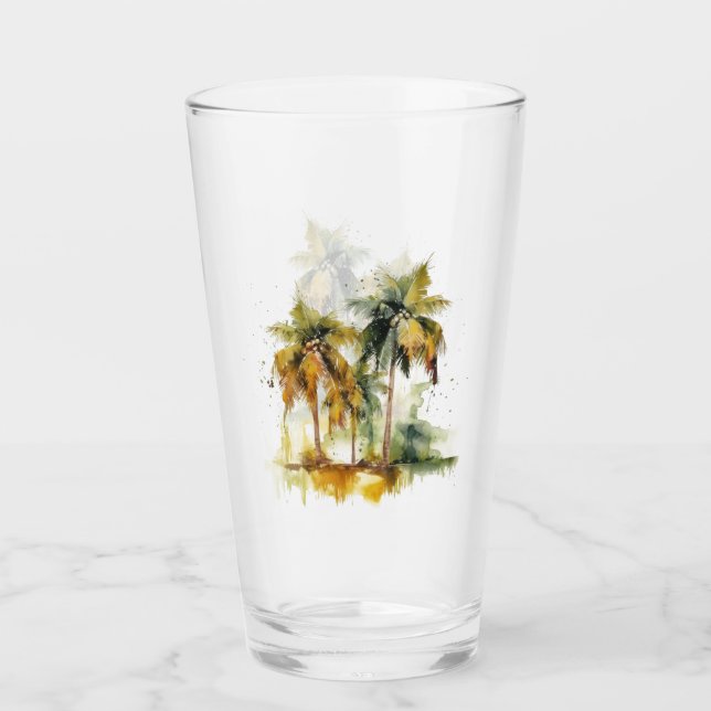 Palm trees in green and yellow watercolor tropics glass (Front)