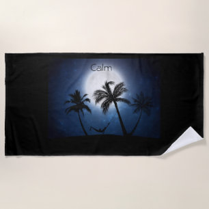 Palm trees in the moonlight beach towel