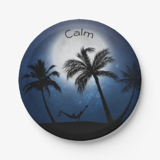 Palm trees in the moonlight paper plate