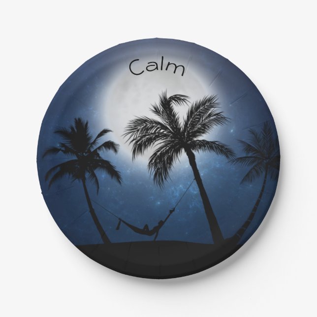 Palm trees in the moonlight paper plate (Front)