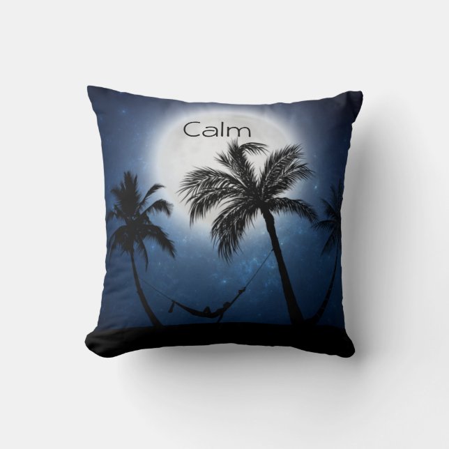 Palm trees in the moonlight throw pillow (Front)