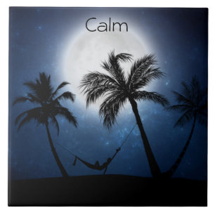 Palm trees in the moonlight tile