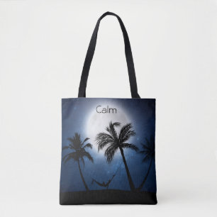 Palm trees in the moonlight tote bag