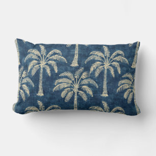 Palm Trees Indigo Blue & Cream Lumbar Pillow