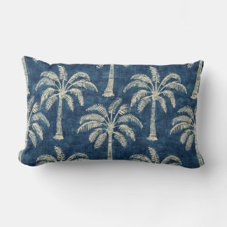 Palm Trees Indigo Blue & Cream Lumbar Pillow