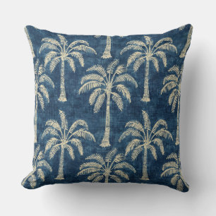 Palm Trees Indigo Blue & Cream Throw Pillow