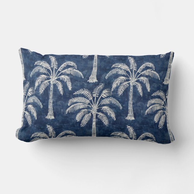 Palm Trees Indigo Blue Lumbar Coussin (Recto)