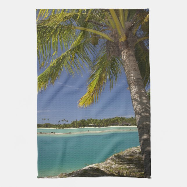 Palm trees & lagoon, Musket Cove Island Resort Kitchen Towel (Vertical)