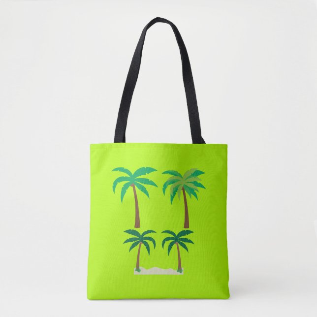  Palm Trees,  Lime Green Summer Tote Bag (Front)