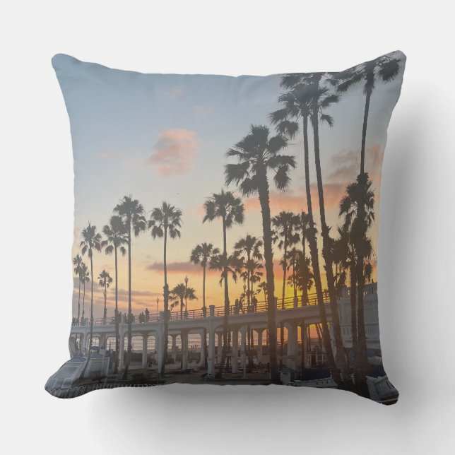 Palm Trees Near the Boardwalk - Oceanside Cali Throw Pillow (Front)