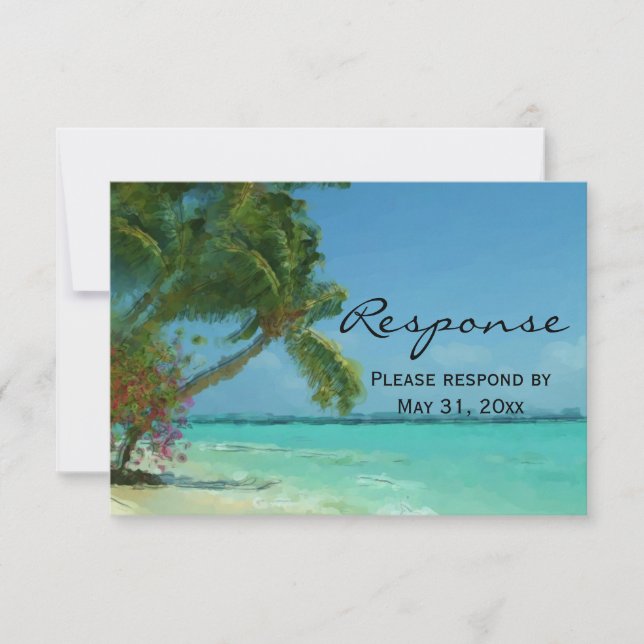 Palm Trees Ocean Destination Wedding RSVP Card (Front)