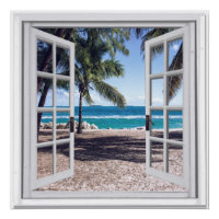 Palm Trees Ocean View Fake Window