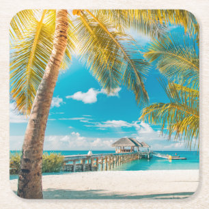 Palm Trees on A Beautiful Sunset Square Paper Coaster