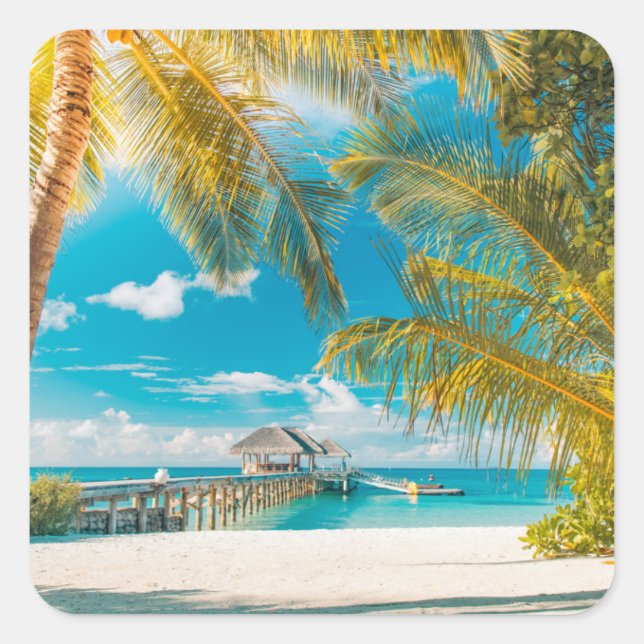 Palm Trees on A Beautiful Sunset Square Sticker (Front)