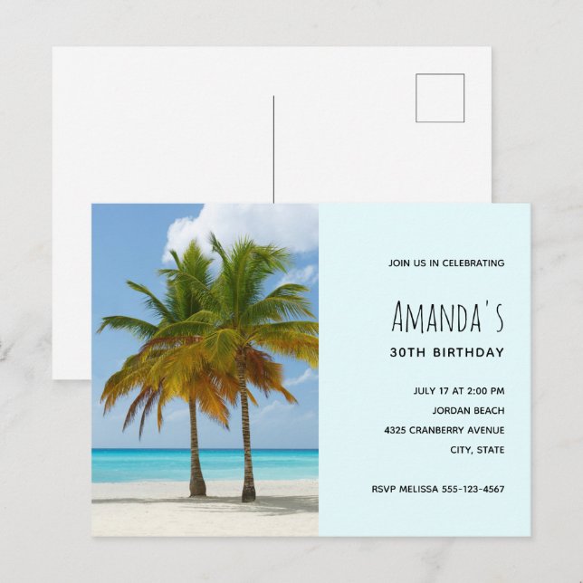 Palm Trees on a Tropical Beach Birthday Invite (Front/Back)