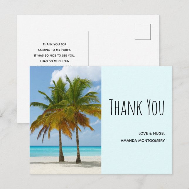 Palm Trees on a Tropical Beach Thank You Postcard (Front/Back)