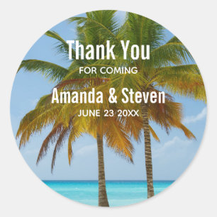 Palm Trees on a Tropical Beach Wedding Classic Round Sticker