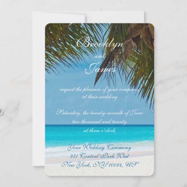 Palm Trees On Beach Wedding Invitations (Front)