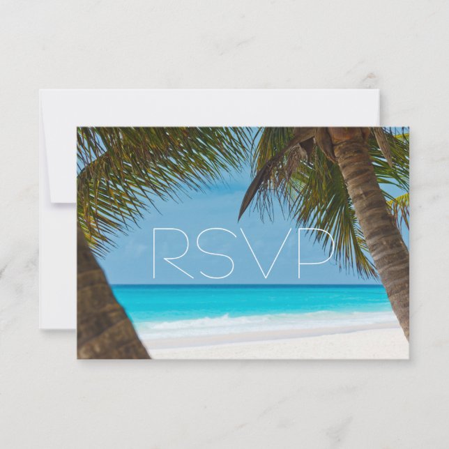 Palm Trees On Beach Wedding RSVP Cards (Front)