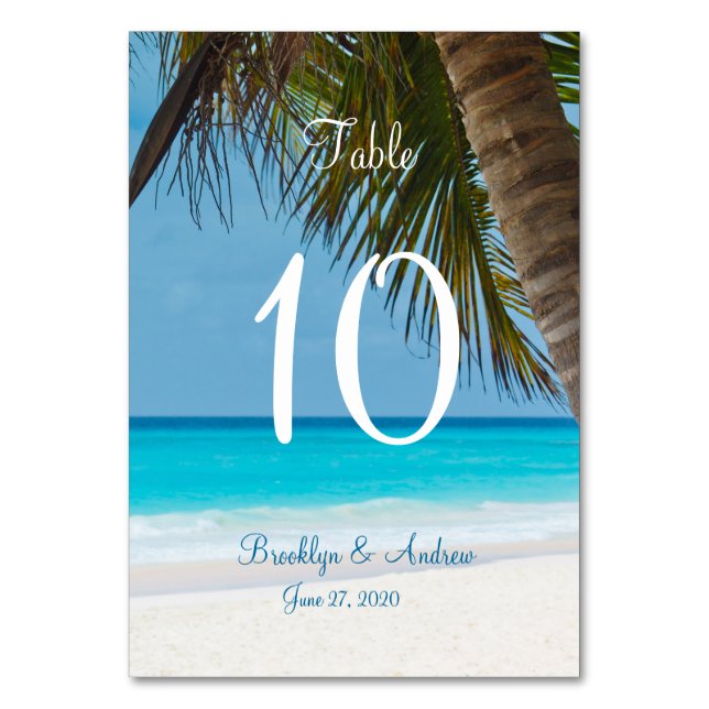 Palm Trees On Beach Wedding Table Cards (Front)