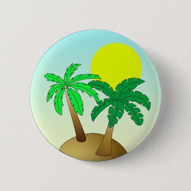 Palm trees on blue with sun 2 inch round button (Front)