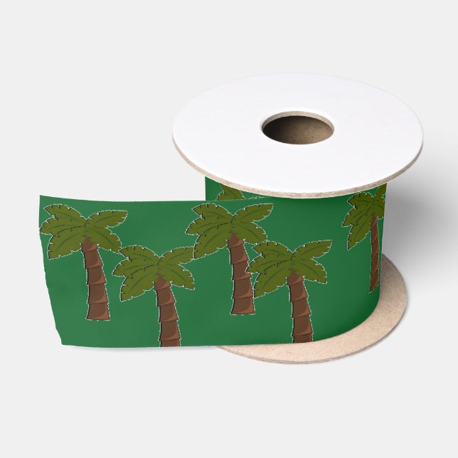 Palm trees on dark green satin ribbon (Spool)