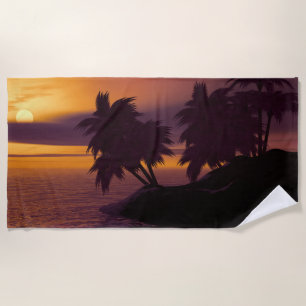 Palm Trees on Island at Sunset Photography Beach Towel