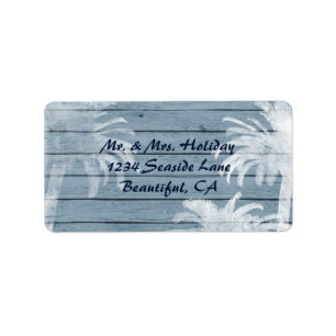 Palm Trees on Rustic Wood Background Beach Address Label