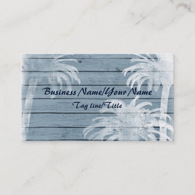 Palm Trees on Rustic Wood Background Beach Business Card (Front)
