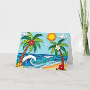 Palm Trees on the Beach   Birthday Card