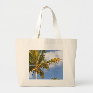 palm trees on the beach large tote bag