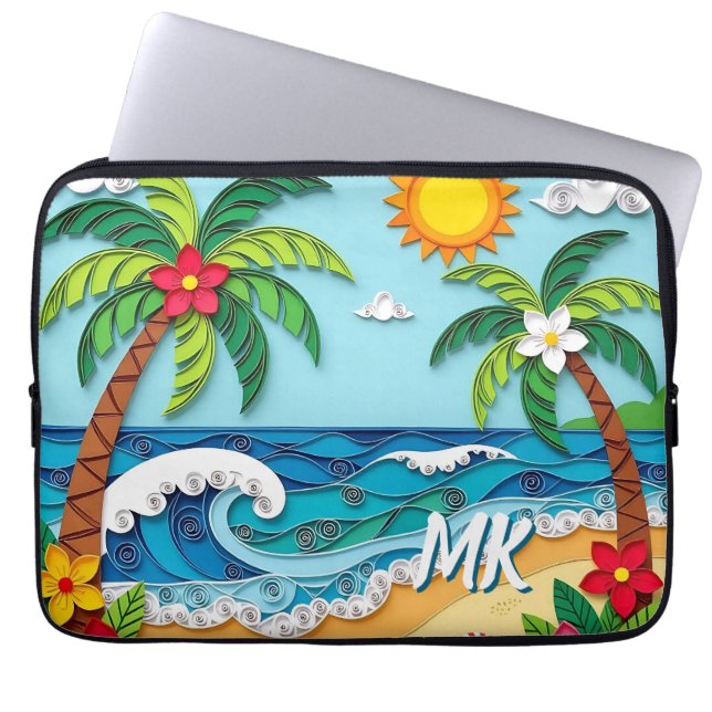 Palm Trees on the Beach Personalized Laptop Sleeve (Front)