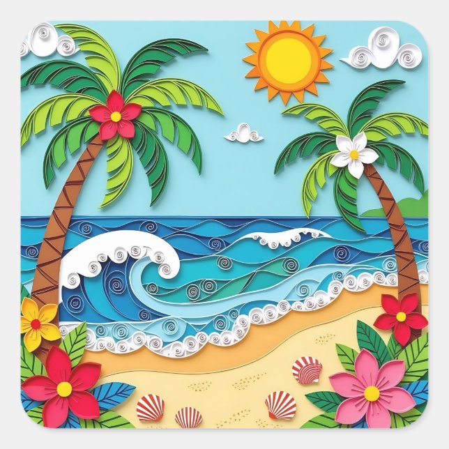 Palm Trees on the Beach  Square Sticker (Front)