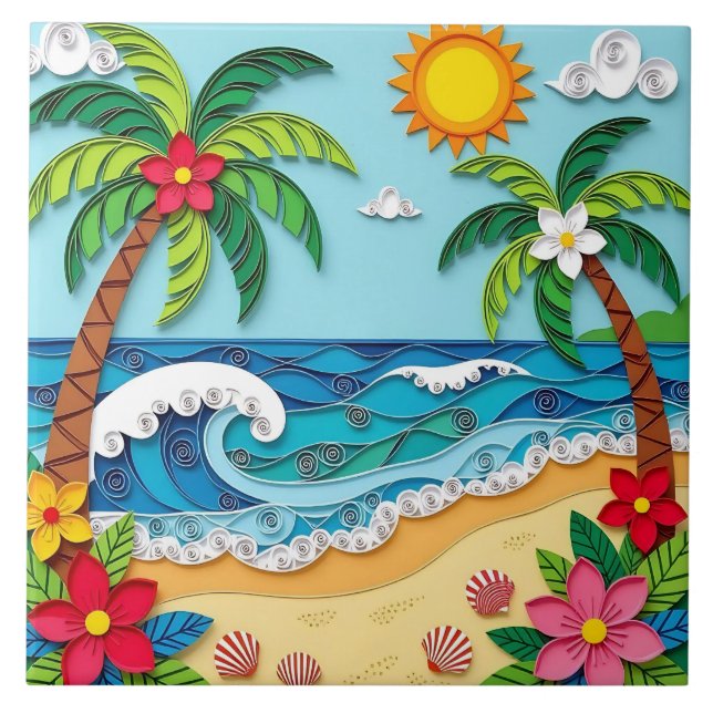 Palm Trees on the Beach  Tile (Front)