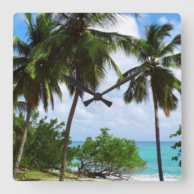 Palm Trees on Tropical Seascape Wall Clock (Front)