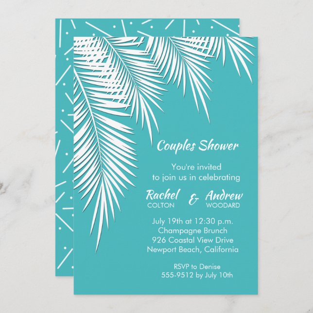 Palm Trees on Turquoise Bridal Shower Invitations (Front/Back)