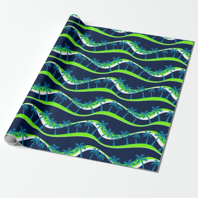 Palm trees on waves wrapping paper (Unrolled)
