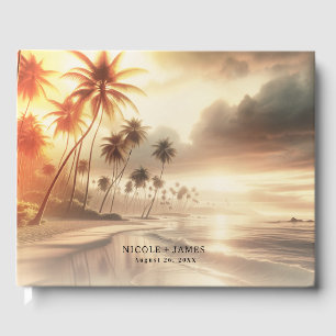 Palm Trees & Orange Sunset Beach Wedding Guest Book