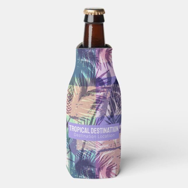 Palm Trees Pattern custom text Bottle Cooler (Bottle Front)