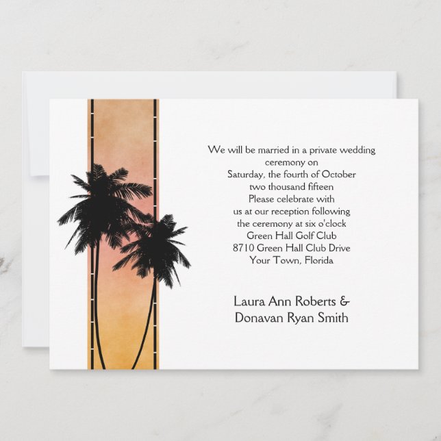 Palm Trees Peach Yellow Ombre Reception Only Invitation (Front)