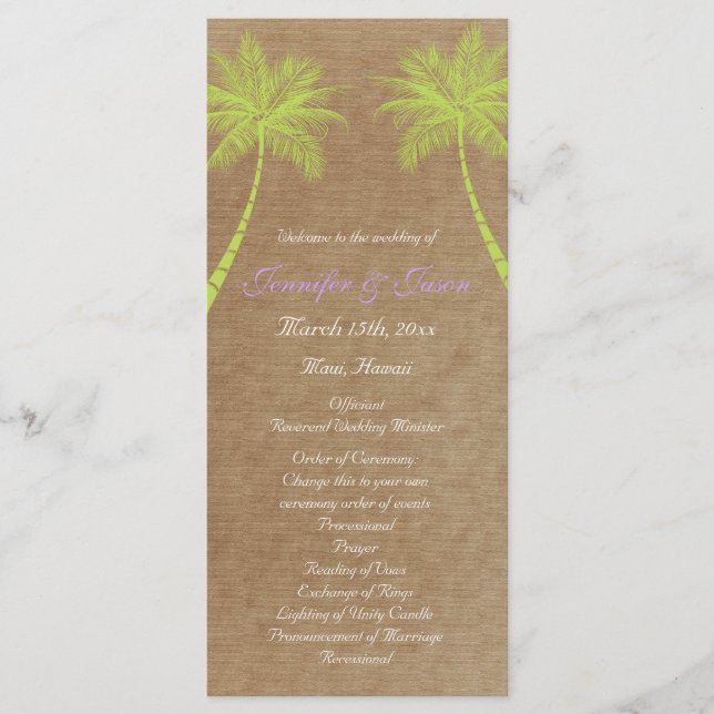 Palm Trees Plage tropicale Programmes de mariage (Devant)